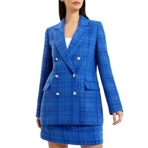 🔥French Connection Azzurra Tweed Blue Blazer - Picture 3 of 11